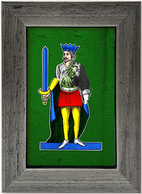 Vittorio Emanuele II, the 10 of Swords - Spacc 'o Mazz, author graphics on the Kings of Naples with an Italian handcrafted frame