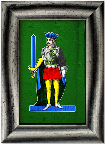 Vittorio Emanuele II, the 10 of Swords - Spacc 'o Mazz, author graphics on the Kings of Naples with an Italian handcrafted frame