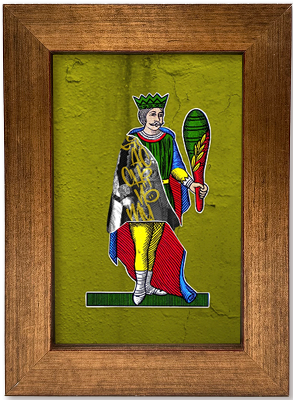 Gioacchino Murat, the 10 of Bastoni - Spacc 'o Mazz, author graphics on the Kings of Naples with Italian handcrafted frame