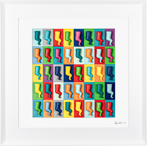 Horns - colored sculptures on a white background with colored cardboard and Italian handcrafted frame