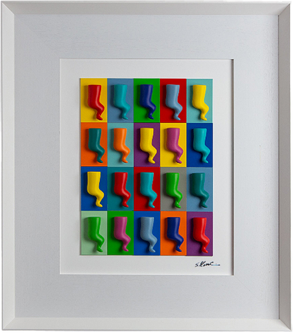 Horns - colored sculptures on a white background with colored cardboard and Italian handcrafted frame