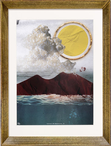 Vesuvio, terra mia - grafica d'autore sui simboli di napoli con cornice artigianale italiana